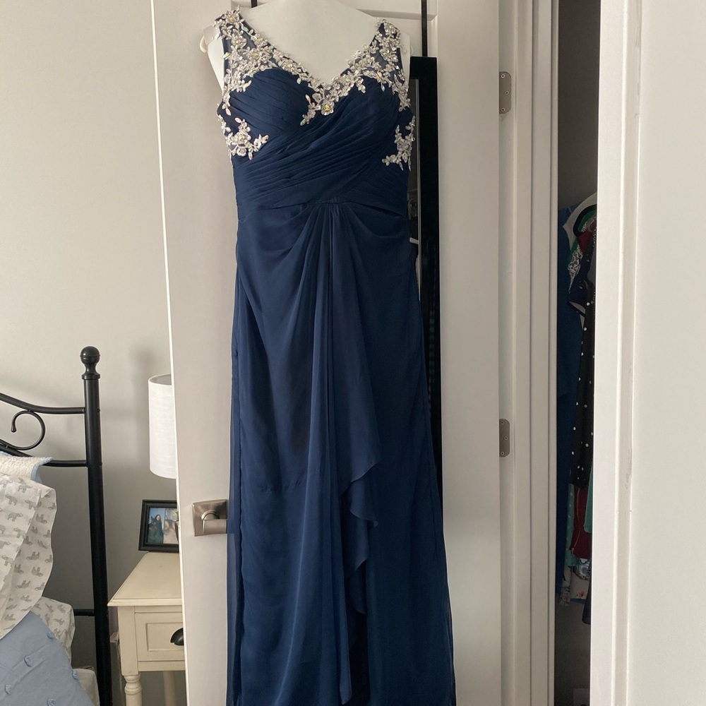 Navy Blue Embellished Prom Dress
